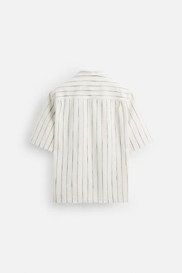 CHEMISE STRUCTURE À RAYURES - Écru / Bleu de Zara - Image 7