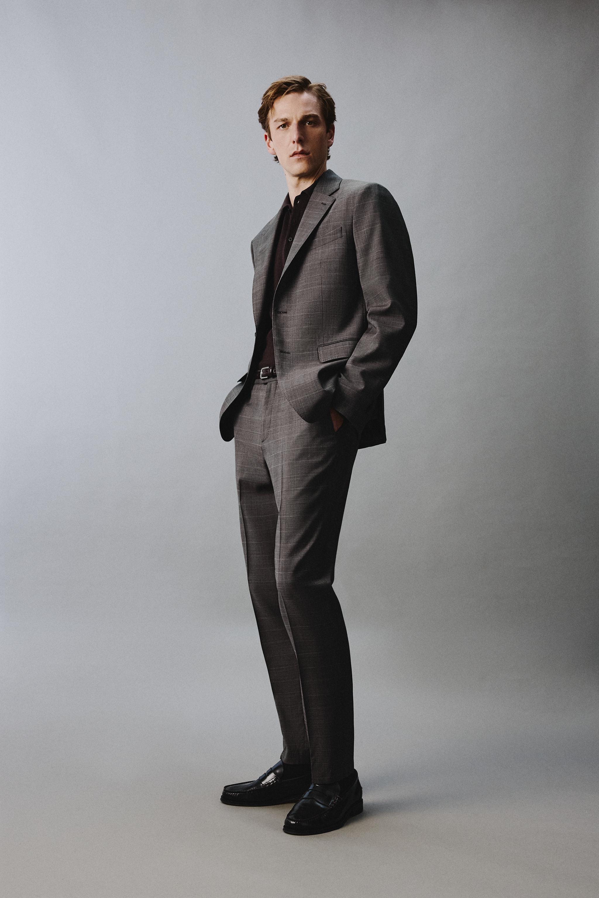100% WOOL PLAID SUIT BLAZER