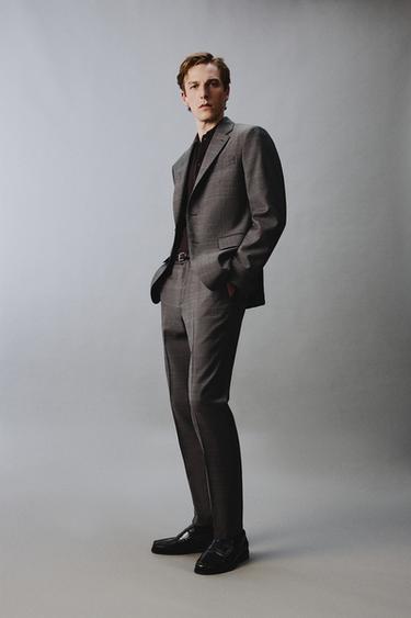 VESTE DE COSTUME À CARREAUX 100 % LAINE - Marron de Zara - Image 3