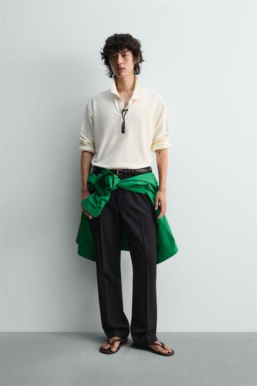 REGULAR FIT PIQUÉ TEXTURED POLO SHIRT - Oyster-white by Zara