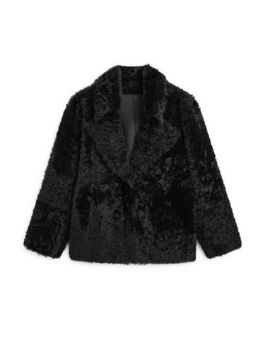 Zara Sheepskin leather coat with lapel collar - STUDIO - Black