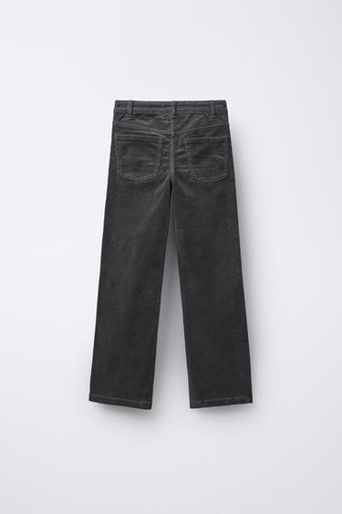 PANTALON DROIT EN VELOURS CÔTELÉ À CLOUS - Gris anthracite de Zara - Image 1