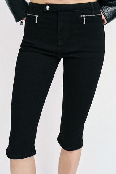 جينز Z1975 كابري بخصر متوسط وسحابات - أسود الخاص بـ Zara