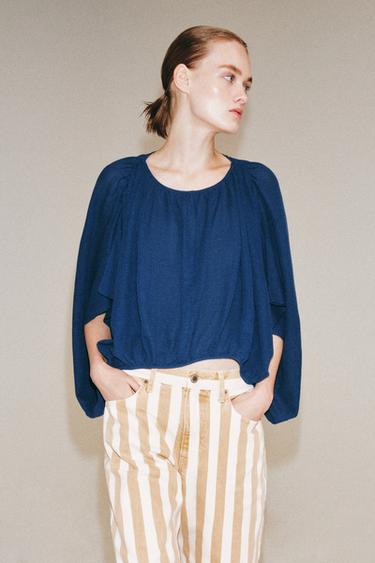 PUFF-SLEEVE KNIT JUMPER - Blue / Indigo by Zara