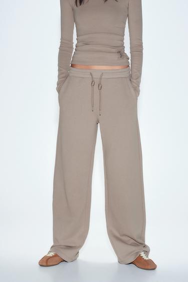WIDE-LEG PLUSH TROUSERS - Taupe grey by Zara