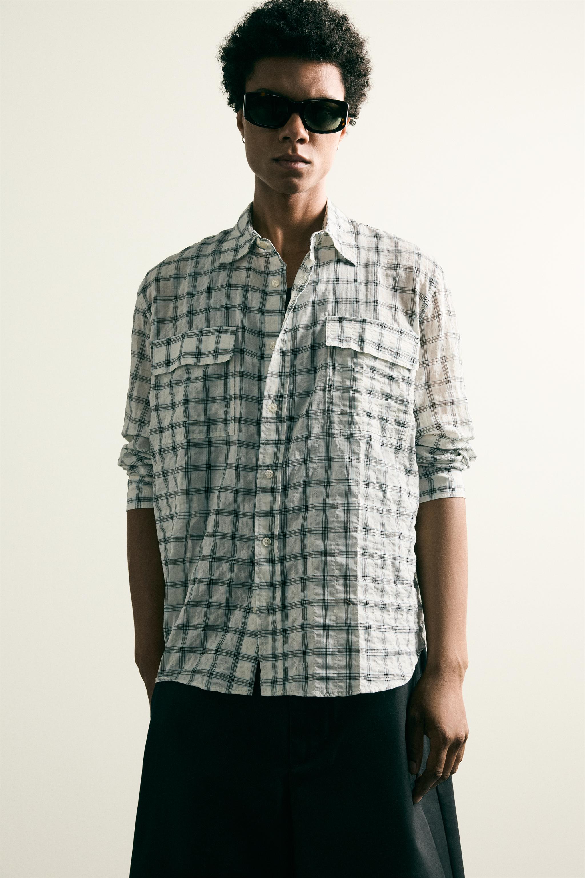 TEXTURED PLAID RELAXED FIT SHIRT