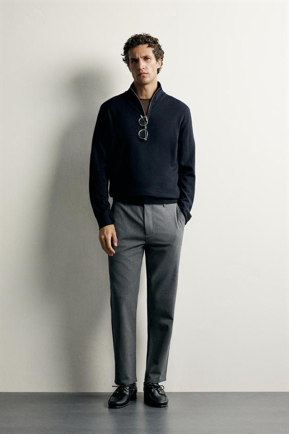 Zara COMFORT STRUCTURED CHINO PANTS - Gray - Image 0