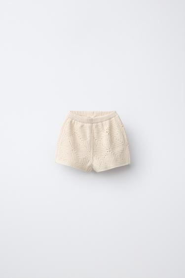 CROCHET KNIT BERMUDA SHORTS WITH BANANA EMBROIDERY - Ecru by Zara