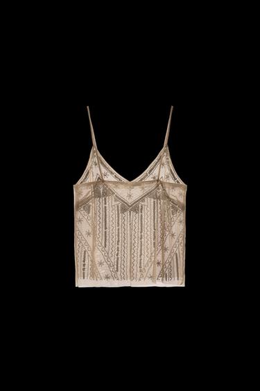 Zara EMBROIDERED CAMISOLE - Golden