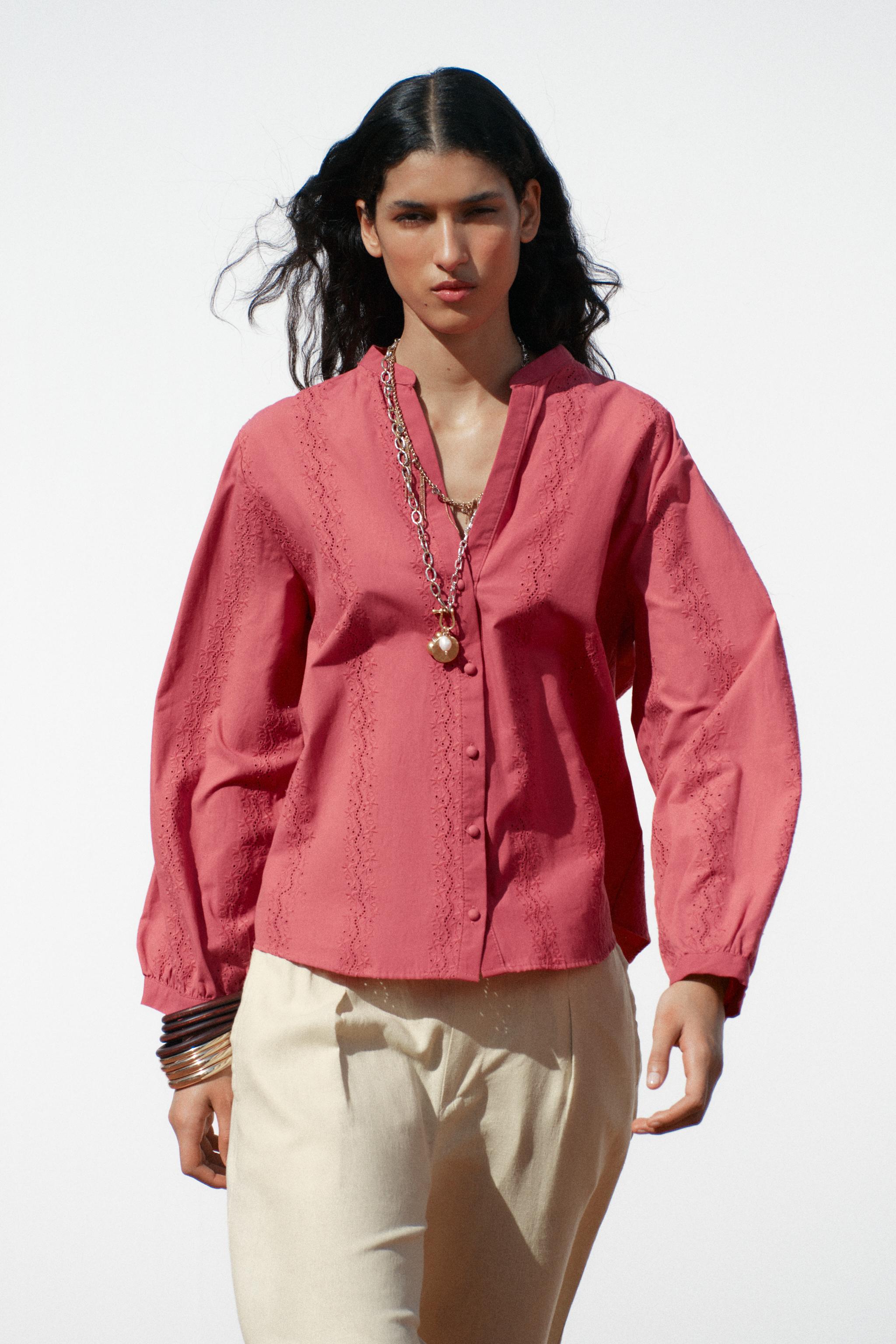 カットワークエンブロイダリー ブラウス - マルサラ | ZARA