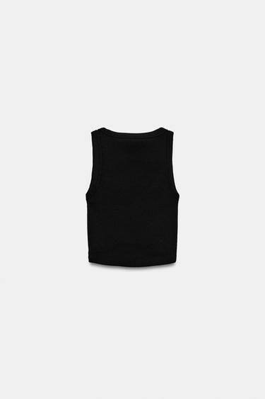 RIB KNIT CROP TOP - Black by Zara - Image 2