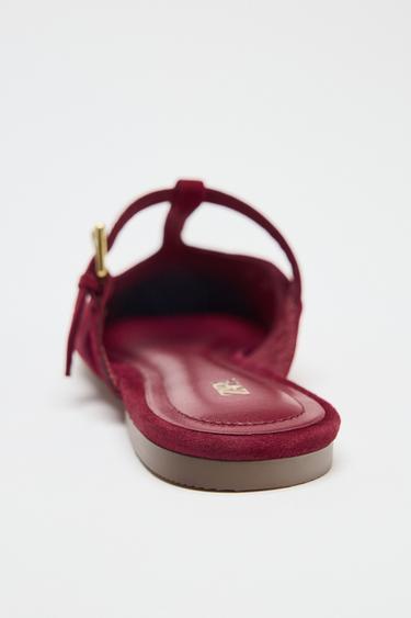 CHAUSSURES À BRIDES ARRIÈRE EN CROÛTE DE CUIR - Rouge de Zara - Image 3