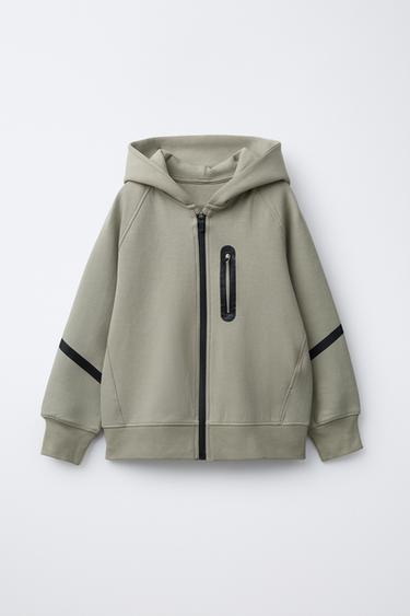 SPORTY INTERLOCK HOODIE - Grey green by Zara - Image 0