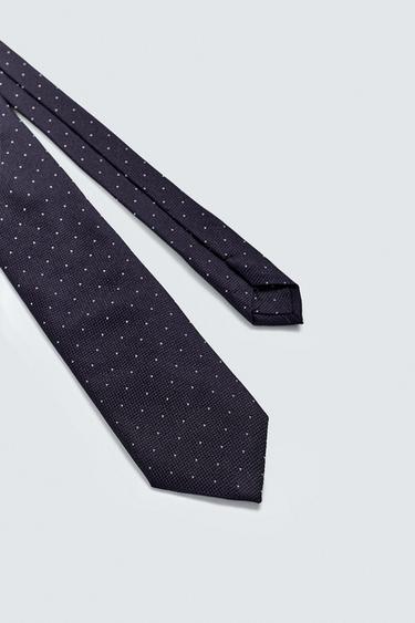 100% SILK JACQUARD TIE - Navy blue by Zara - Image 4