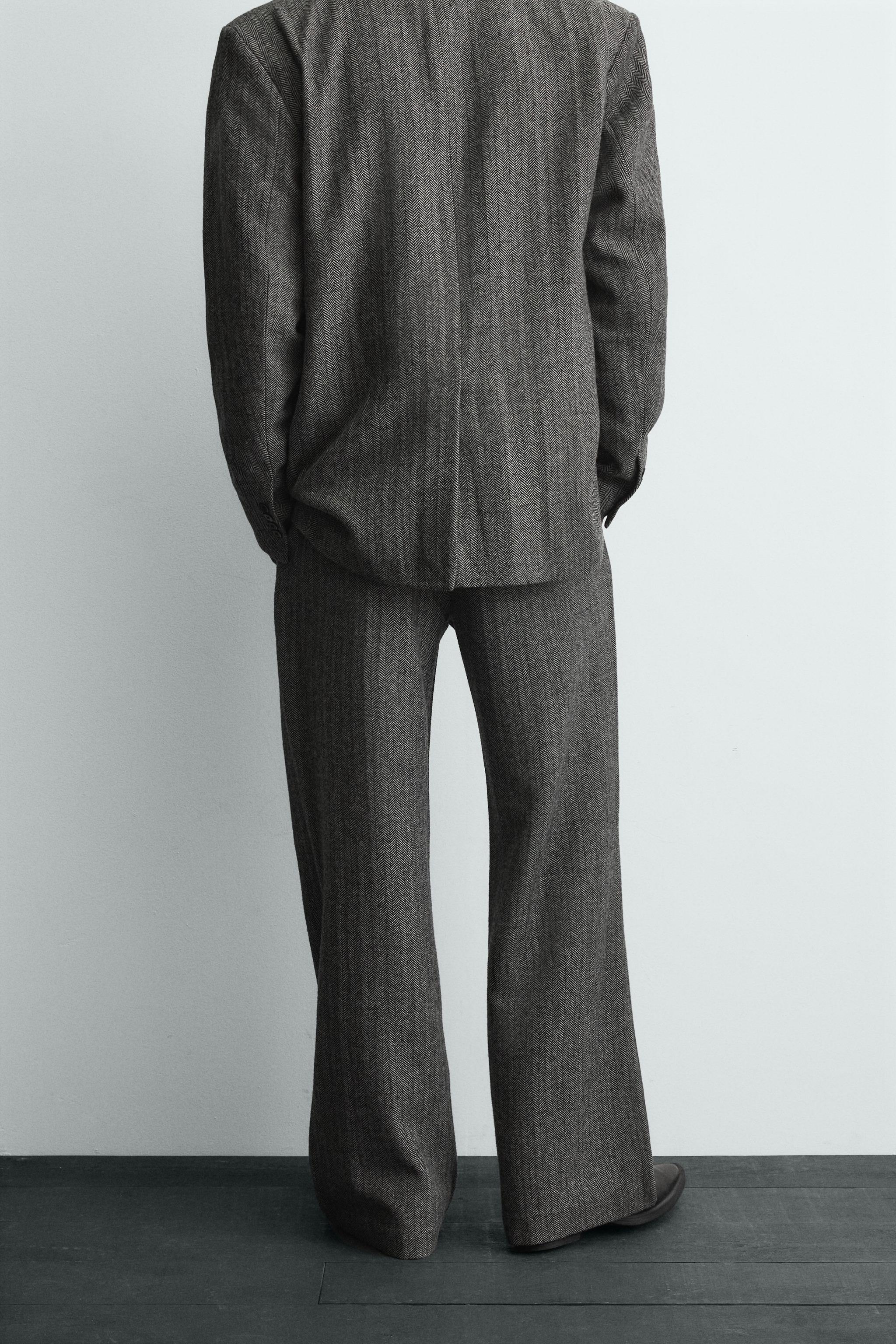 HERRINGBONE WOOL BLEND SUIT PANTS