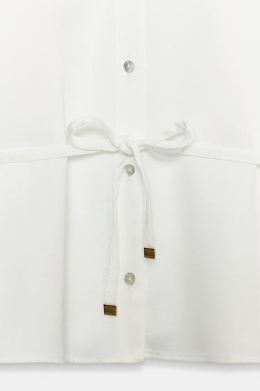 SATIN SHORT SLEEVE SHIRT WITH BELT - White by Zara - Image 7