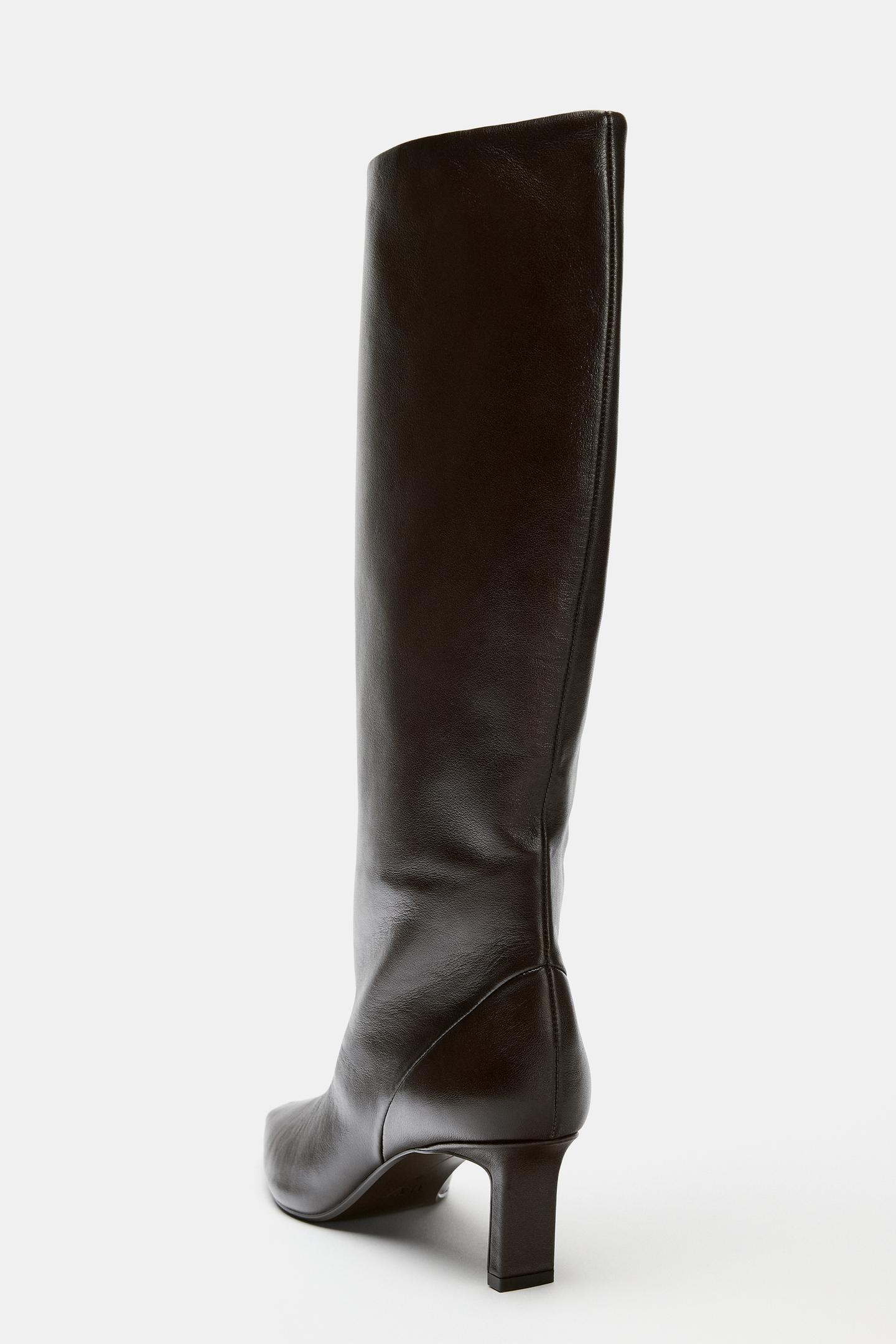 Женские ботинки Zara Leather Heeled, цвет: Коричневый — фото 4