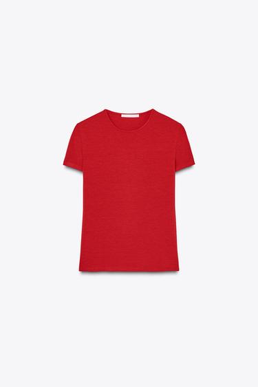 Zara SLIM FIT T-SHIRT WITH SUPIMA® COTTON - Red - Image 0