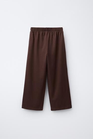 PLAIN PLUSH WIDE LEG SWEATSHIRT AND TROUSERS SET - Brown by Zara