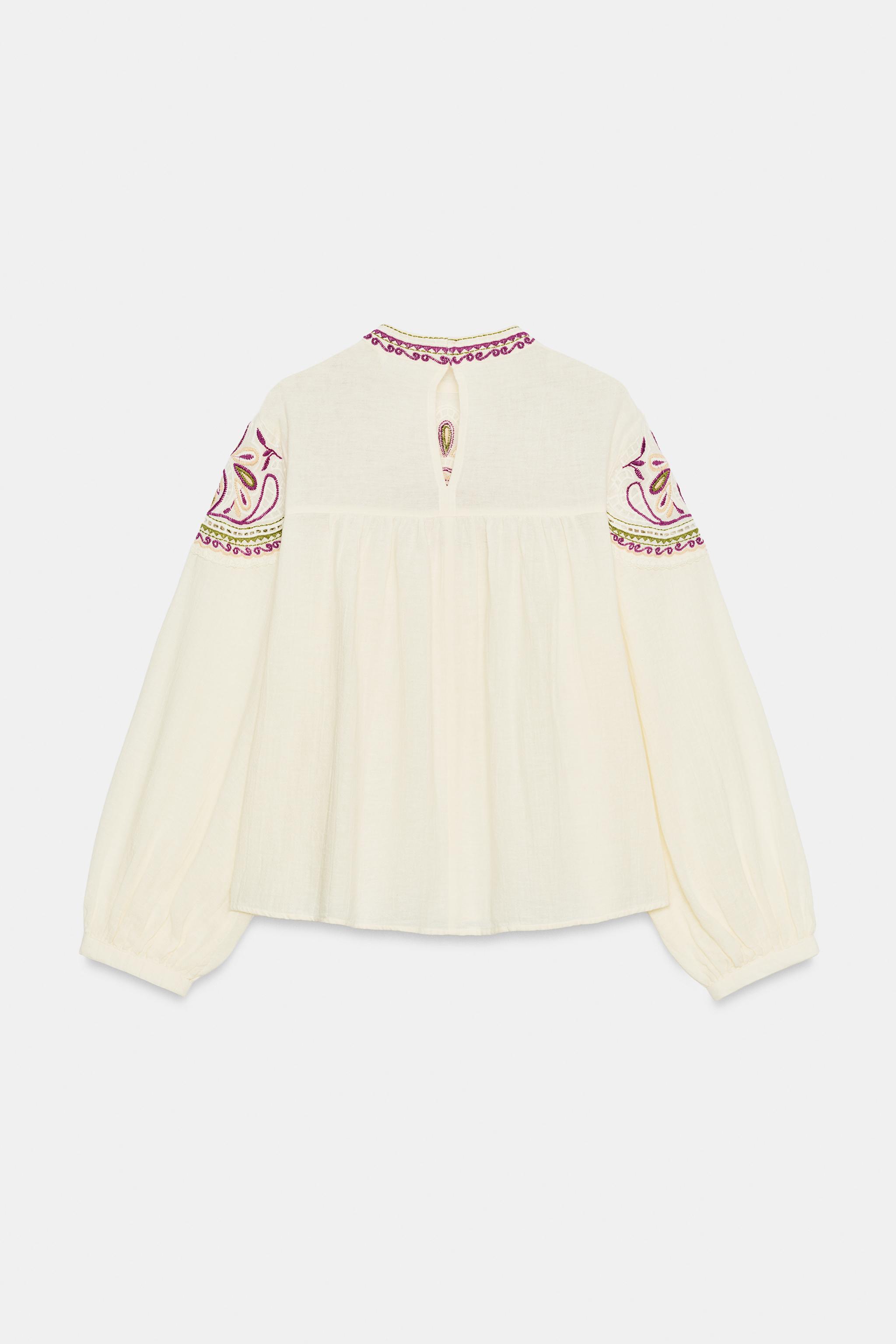 Женские блузки Zara EMBROIDERED BLOUSE — фото 7