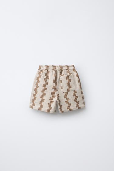 PRINTED TEXTURED BERMUDA SHORTS - Light beige by Zara - Image 1