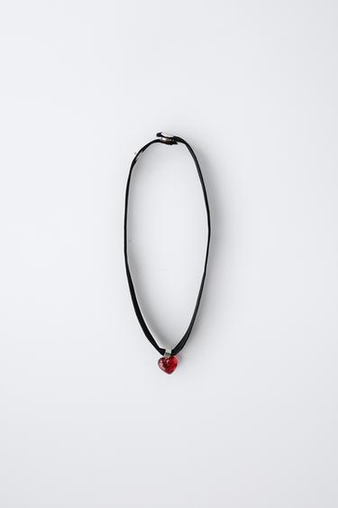 FLOCKED HEART CHOKER - Black by Zara - Image 0