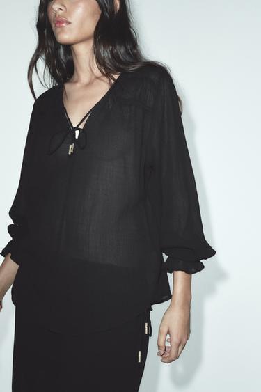 SEMI-SHEER BLOUSE - Black by Zara