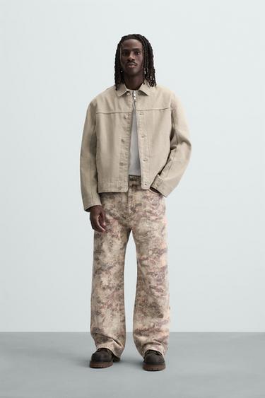 Zara CONTRAST PRINT PANTS - Beige - Image 0