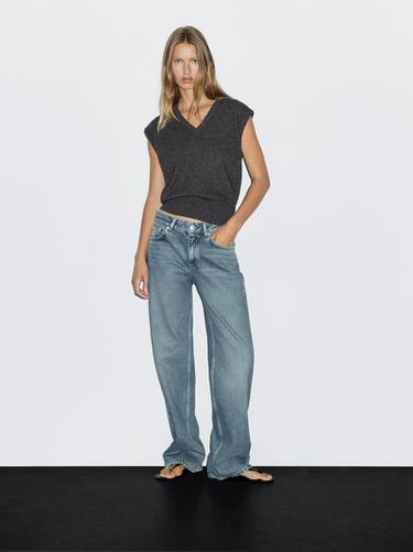 Chaleco punto cuello pico - Gris medio de Zara - Imagen 0