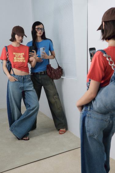 ZW COLLECTION MID-WAIST BARREL PATCHWORK JEANS - Blue by Zara