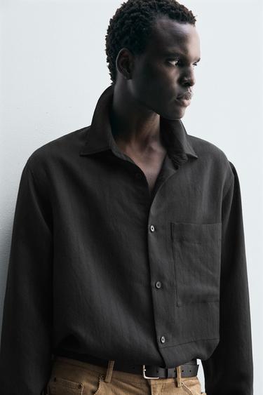 STRIPED FLOWING SHIRT - Black by Zara - Image 4
