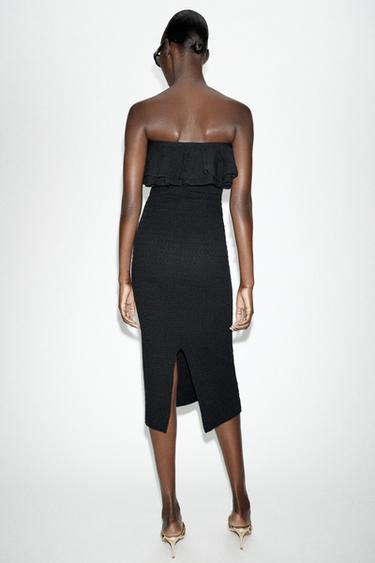 ROBE MI-LONGUE EN MAILLE À VOLANTS - Noir de Zara - Image 6
