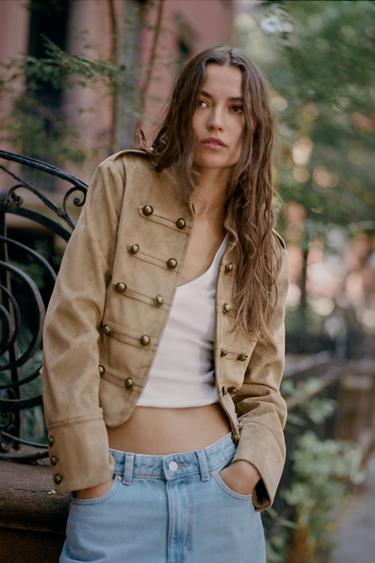 FAUX SUEDE JACKET WITH FROG FASTENING - camel by Zara