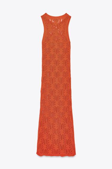 POINTELLE KNIT MIDI DRESS - Orange by Zara - Image 5