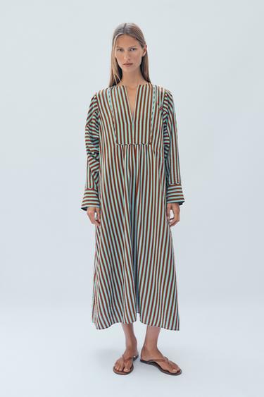Zara LIMITED EDITION STRIPED KAFTAN DRESS - striped