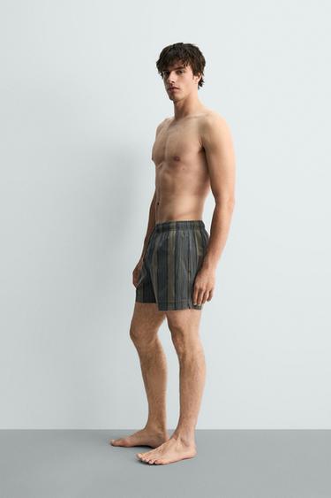 MAILLOT DE BAIN MI-LONG À RAYURES - Gris de Zara - Image 3