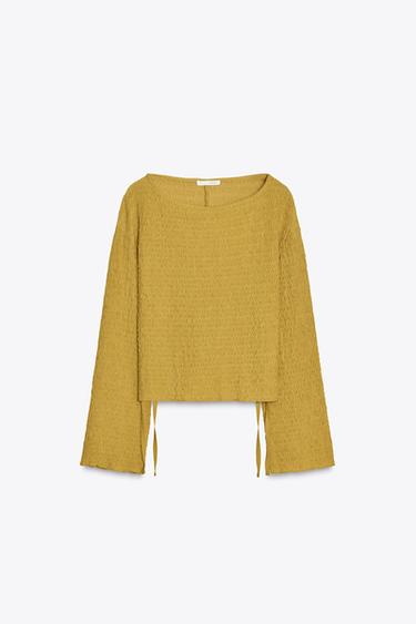 TEXTURED TIE TOP - Olive Green by Zara