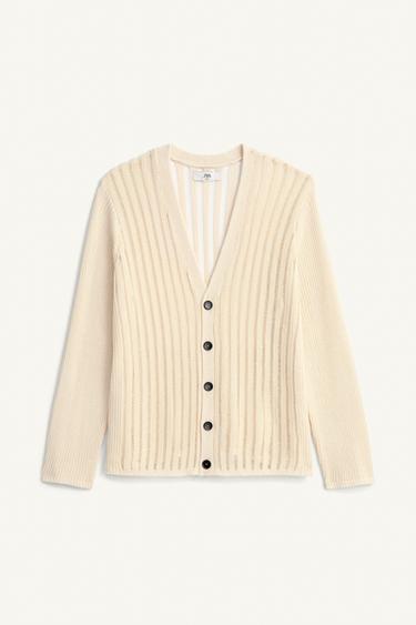 Zara OPENWORK TEXTURED CARDIGAN - Light beige