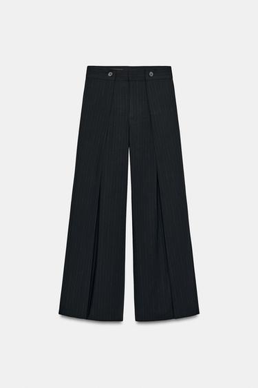 플리츠 핀스트라이프 팬츠 - Zara 네이비 / 화이트