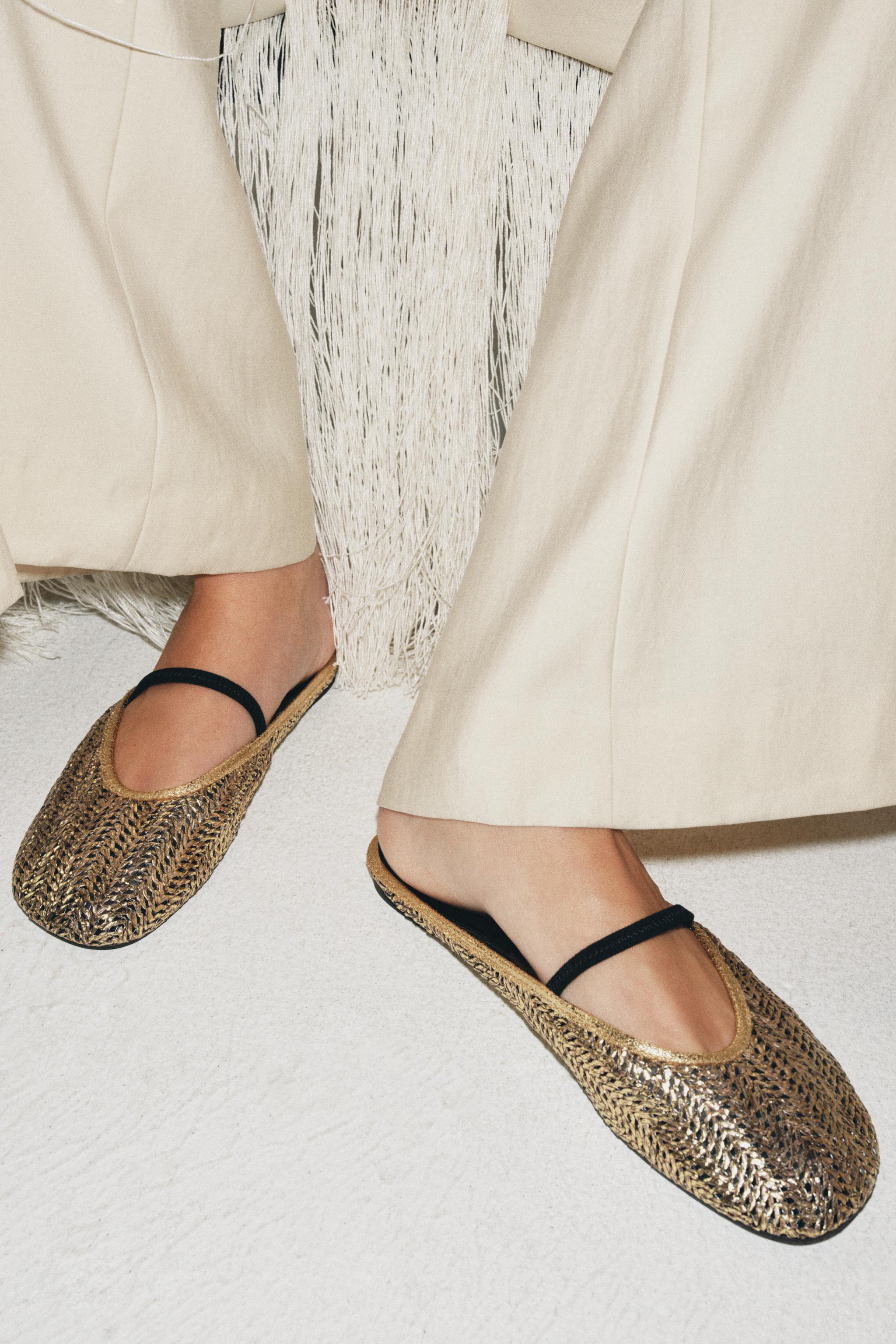 BRAIDED METALLIC SLINGBACK BALLET FLATS — Gold (alternate view)