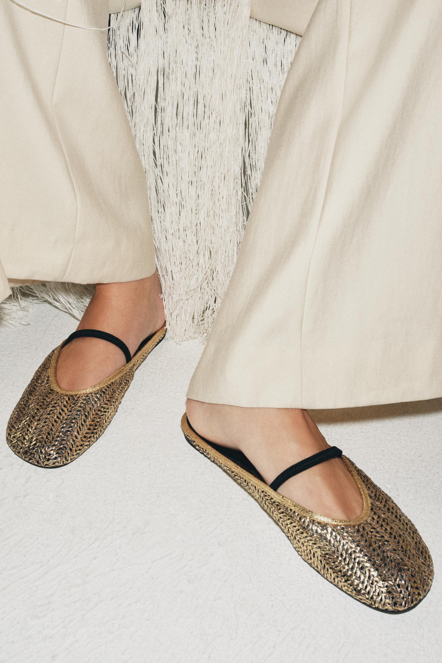 Женские балетки Zara Braided Metallic Slingback Ballet Flats, цвет: Золотой — фото 2