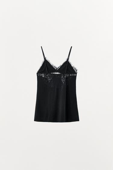 TOP POINTELLE EN DENTELLE - Noir de Zara - Image 2