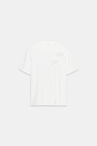 Zara VOLUMINOUS FLORAL T-SHIRT - White