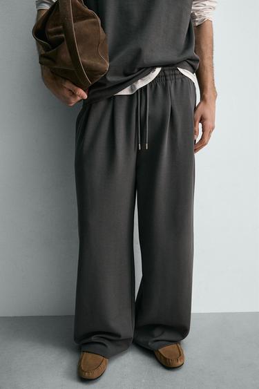 Zara INTERLOCK WIDE FIT JOGGER PANTS - Dark gray