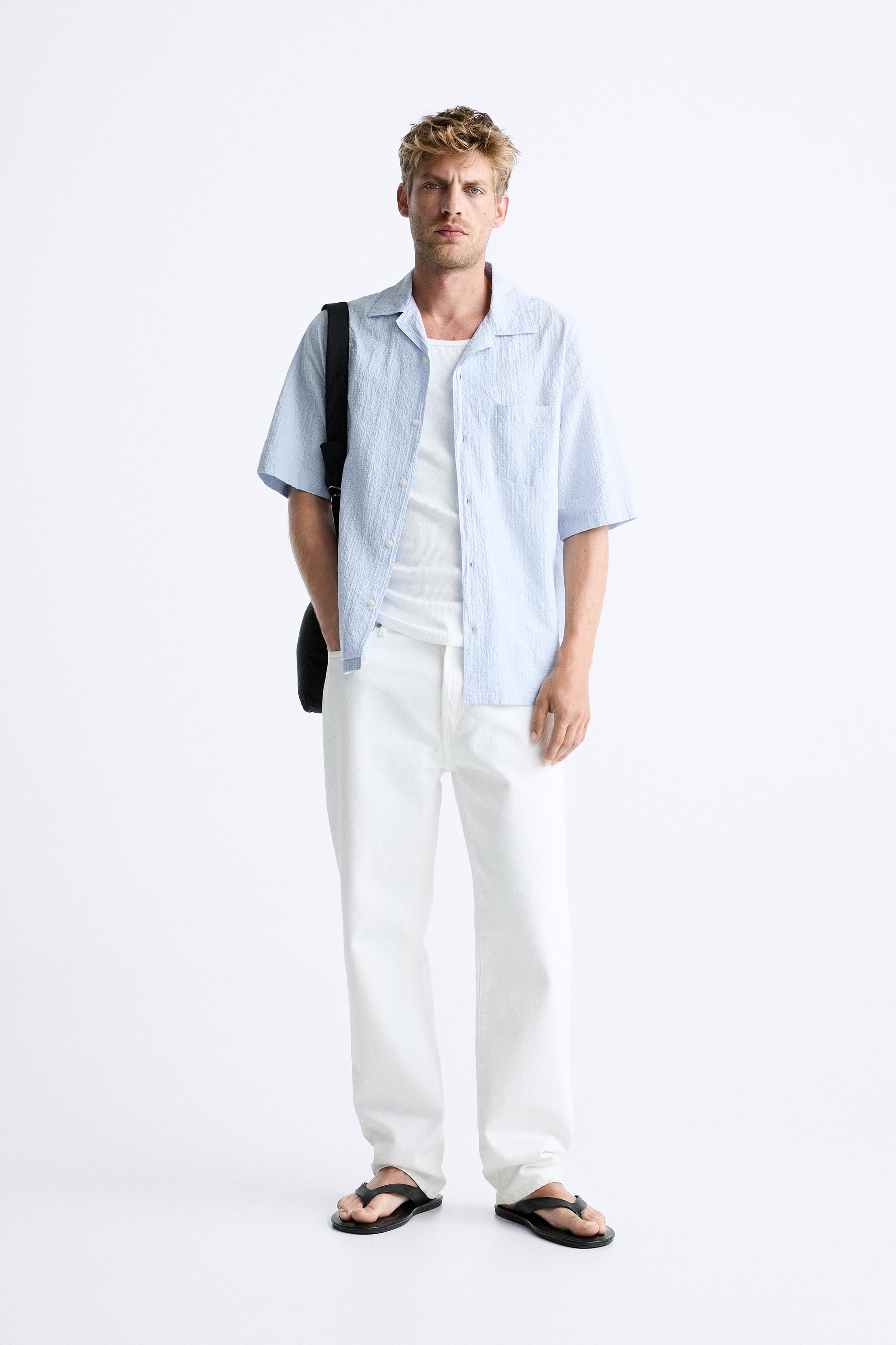 CHECK SEERSUCKER SHIRT - Blue | ZARA Australia