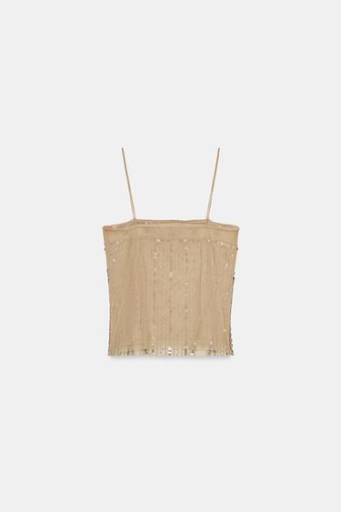 BEADED SEQUIN TULLE TOP - Golden by Zara - Image 5
