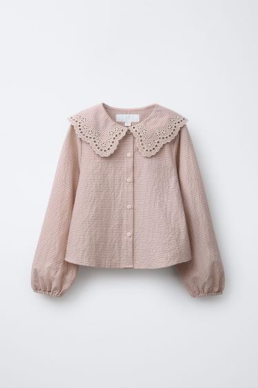 EMBROIDERED SHIRT WITH PETER PAN COLLAR - Light pink by Zara - Image 0