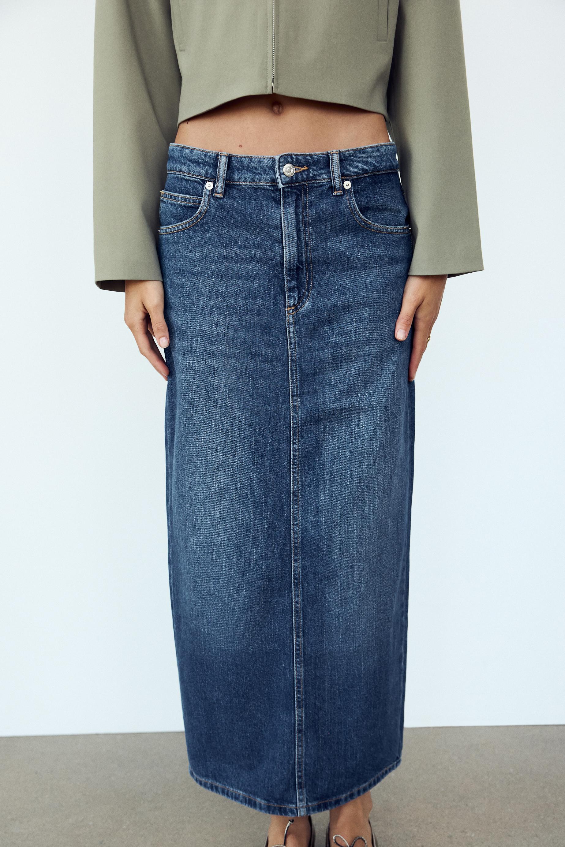 LONG MID RISE TRF DENIM SKIRT