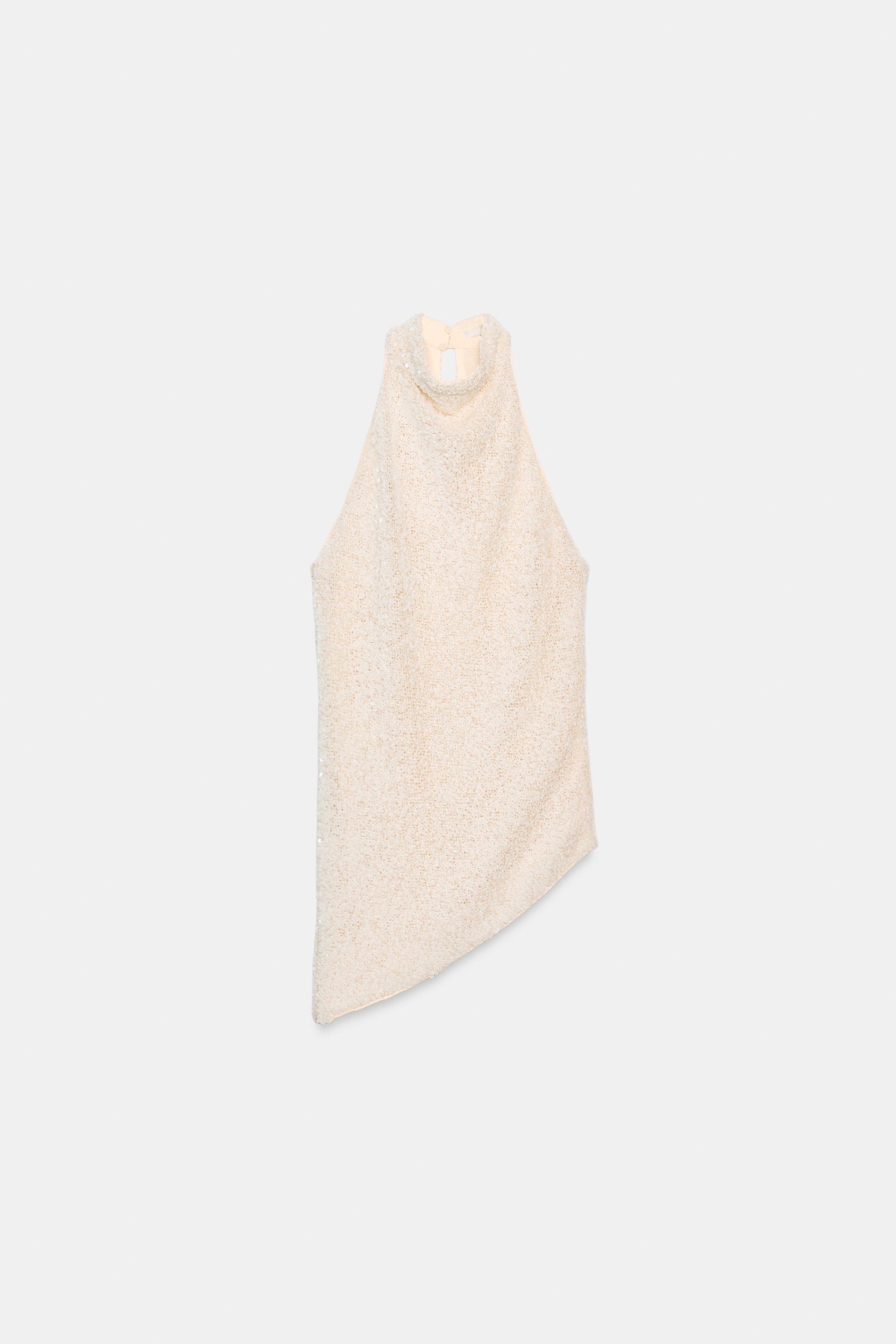 ZW COLLECTION SEQUIN HALTER TOP — Ecru