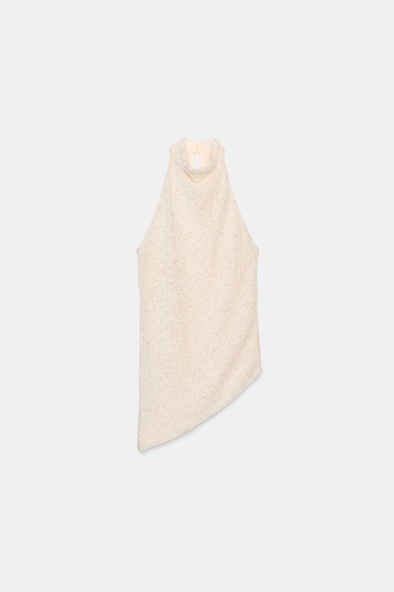 ZW COLLECTION SEQUIN HALTER TOP — Ecru